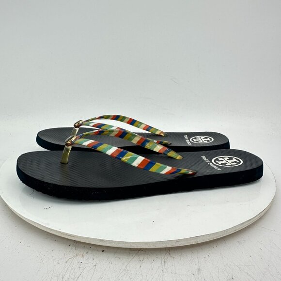 Tory Burch Women Size 9 Blue White Green Red Rubber Thong Slide Flip Flop Sandal - Picture 2 of 11